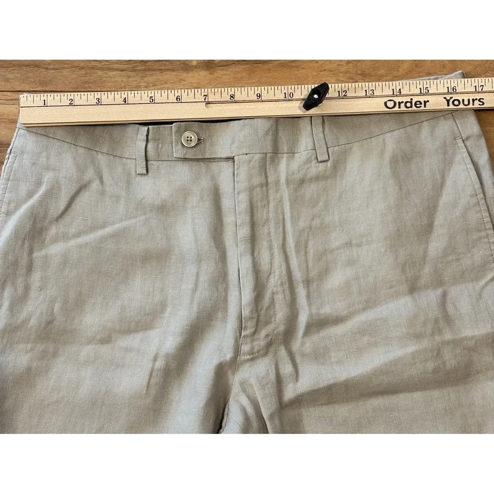Calvin‎ Klein Mens 33x29 (Actual) Beige Linen Dress Slim Pants Flat Front